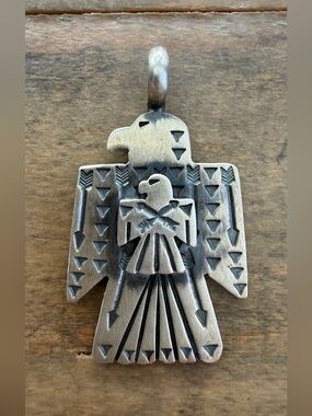 Navajo Native Handmade Sterling Silver Thunderbird Pendant Signed By Bo Reeves